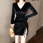 Long-sleeve Drawstring Glitter A-line Dress