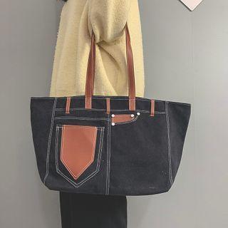 Denim Panel Tote Bag