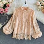 Puff Long-sleeve Oversize Lace Blouse