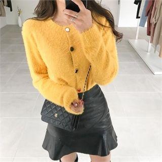 Wool Blend Furry Knit Cardigan