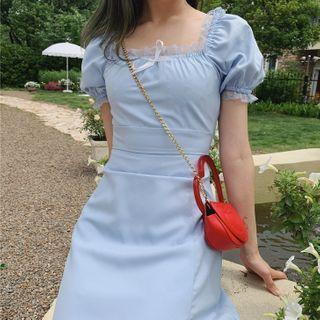 Lace Trim Puff-sleeve Mini A-line Dress