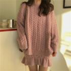 Plain Cable Knitted Over-sized Sweater/ruffle Skirt
