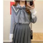 Cape / Collared Knit Top / Midi Pleated Skirt