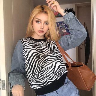 Zebra Print Paneled Pullover