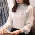 Long-sleeved Stand Collar Chiffon Frill Blouse