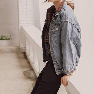 Tall Size Band-hem Denim Trucker Jacket