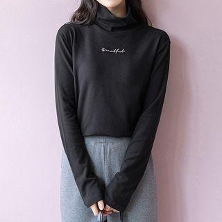 Turtleneck Letter Print Long-sleeve T-shirt
