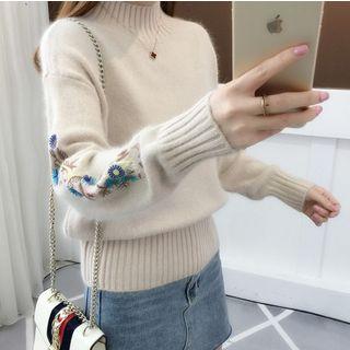 Floral Embroidery Mock-neck Sweater