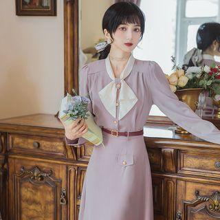 Long-sleeve Half Button Midi Dress