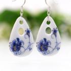 Floral Print Ceramic Dangle Earring Blue - One Size