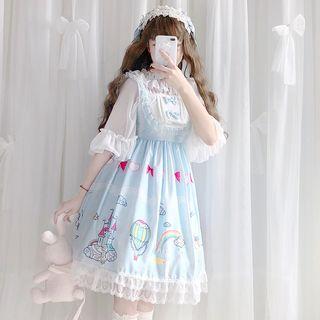 Chiffon Blouse / Printed Spaghetti Strap A-line Dress