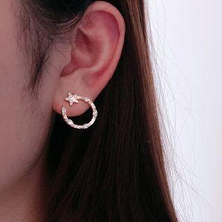 Moon & Star Rhinestone Alloy Earring 1 Pair - Star Stud Earrings - Gold - One Size
