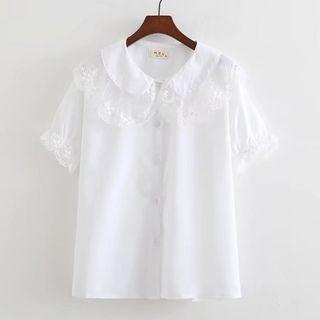 Lace Trim Peter Pan Collar Short-sleeve Top