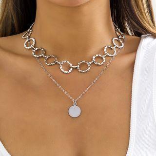 Set: Disc Pendant Alloy Necklace + Hoop Alloy Choker