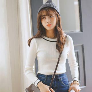 Stripe Trim Ribbed Sweater
