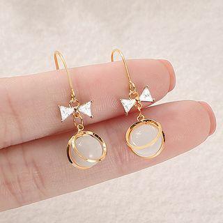 Rhinestone Bow Drop Earring 1 Pair - Gold & White - One Size