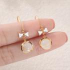Rhinestone Bow Drop Earring 1 Pair - Gold & White - One Size
