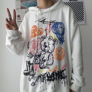 Bear Graffiti Print Hoodie