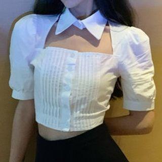 Halter-neck Short-sleeve Blouse
