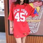 Number Print Ripped 3/4 Sleeve T-shirt Dress