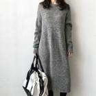 Wool Blend Rib-knit Midi Sweater Dress