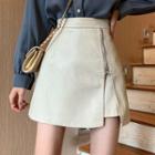 Zipped Faux Leather Mini A-line Skirt