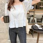 Puff Sleeve Square Neck Cropped Peplum Blouse