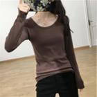 Long-sleeve Plain Slim-fit T-shirt