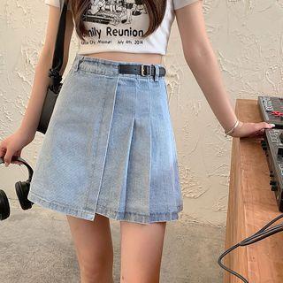 Asymmetrical Pleated Denim Skirt