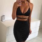 Set: Glitter Halter-neck Top + Midi Fitted Skirt