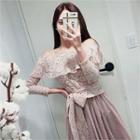 Ribbon-waist Off-shoulder Tulle Dress