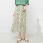 Floral Print Midi A-line Skirt Spring Green - One Size