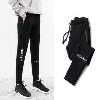 Lettering Fleece-lined Sweatpants