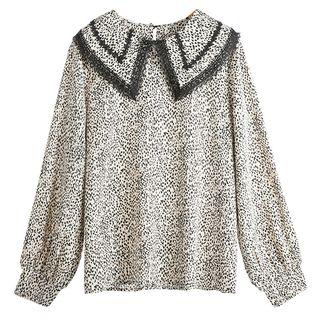 Lace Trim Leopard Pattern Blouse
