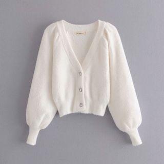 Lantern-sleeve Mohair Cardigan
