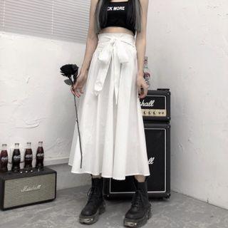Tie-front Midi A-line Skirt White - One Size