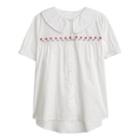 Short-sleeve Embroidered Peter Pan Collar Shirt White - One Size