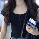U-neck Single-breasted Crop Cardigan