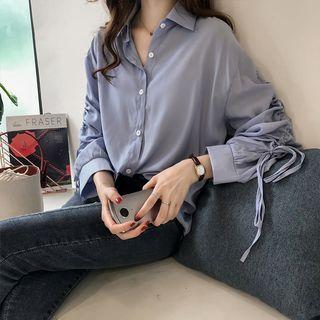 Lace-up Long-sleeve Plain Shirt