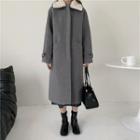 Fleece Collar Single-breasted Midi Coat