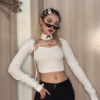 Long-sleeve Strappy Turtleneck Crop Top