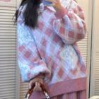 Plaid Sweater / A-line Skirt / Lace Top / Set