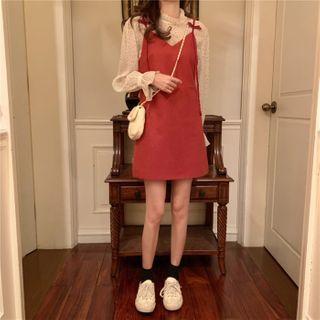 Dotted Blouse / Mini Pinafore Dress