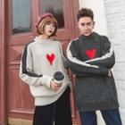 Couple Matching Mock-neck Heart Embroidery Sweater