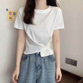 Short-sleeve Round Neck Asymmetric Top