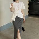Irregular Slit Midi Skirt / Short-sleeve Irregular T-shirt