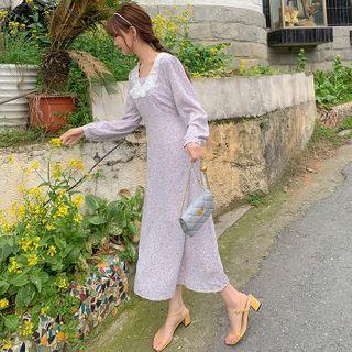 Lace Collar Floral Midi A-line Dress
