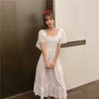 Short-sleeve Square-neck Plain Midi Dress