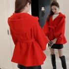 Balloon-sleeve Buttoned Hooded Coat