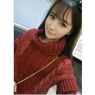 Turtleneck Cable Knit Chunky Sweater